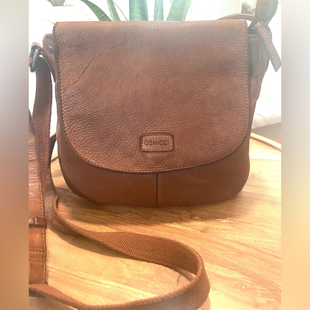 GENICCI Boho Crossbody Bag  Cognac Leather Flap Bag Purse